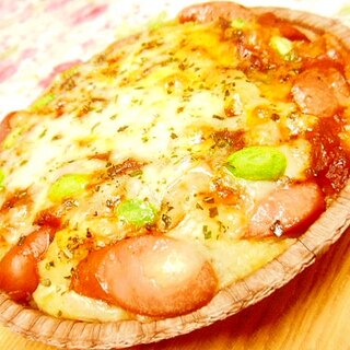 ❤ミートソースとＷＩＮナーと枝豆のピザ風❤